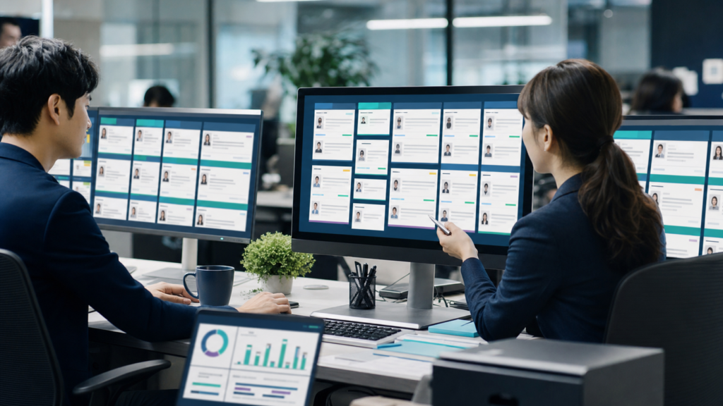 人材派遣のAIマッチングを表すビジネスイメージ